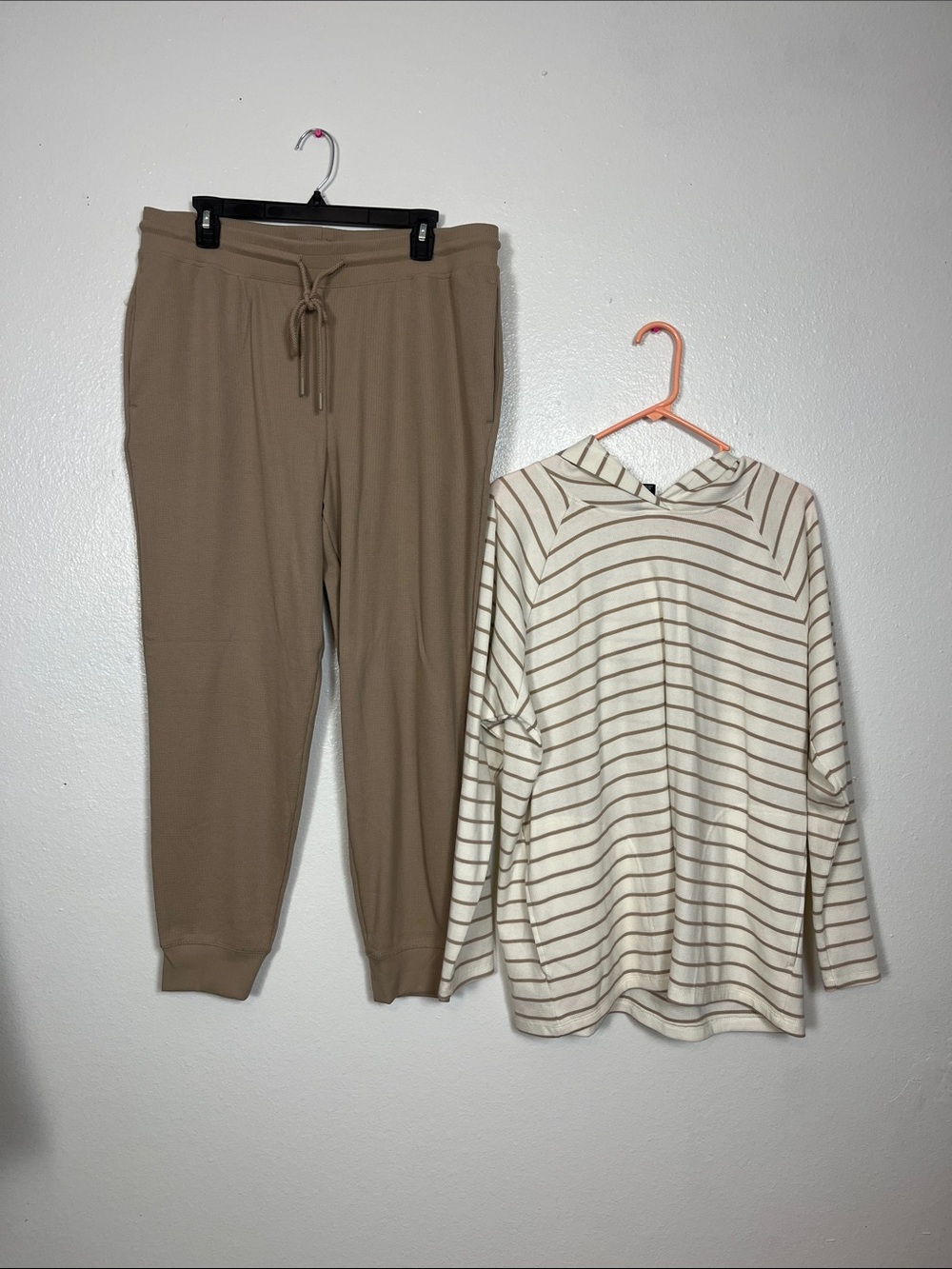 Casual Cream & Tan Striped Hoodie with Tan Jogger Set